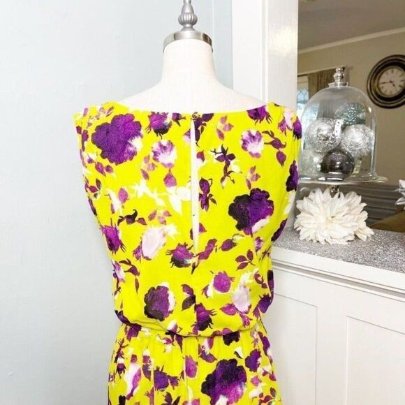 Alice + Olivia Silk Floral Corinne Dress  Chartreuse Yellow Gold Small - Picture 8 of 11